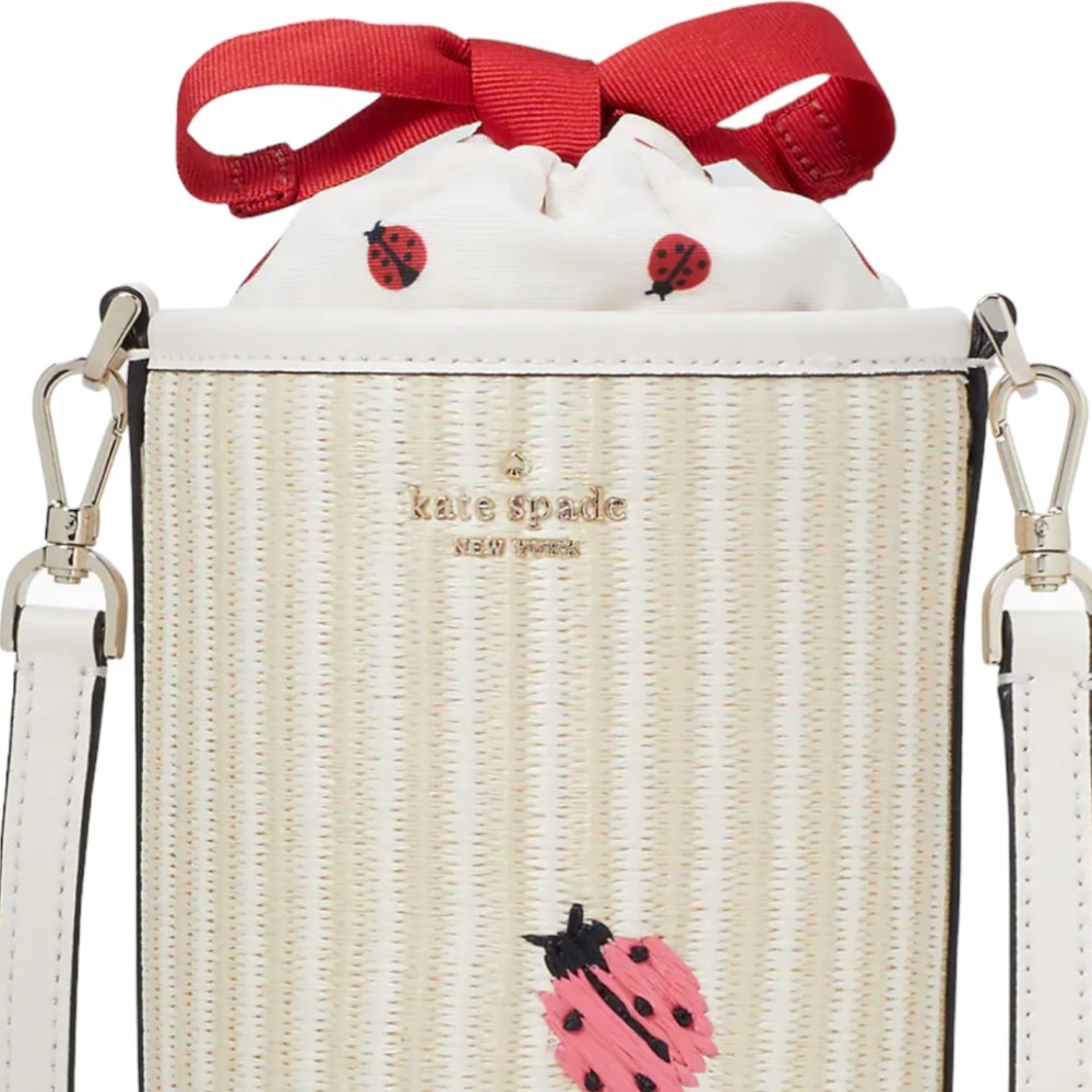 DARLING kate spade 🐞 Ladybug 🐞 Cylinder Crossbody bag. Straw with leather trim - Picture 2 of 8